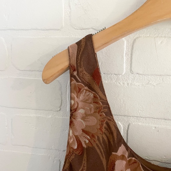 Y2K Midi dress whimsical Wood fairy Floral Chiffon Flowy Ruffled Brown Sz 12 - Picture 14 of 14